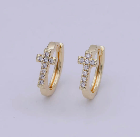 Minimalist Cross Gold Hoop Earring