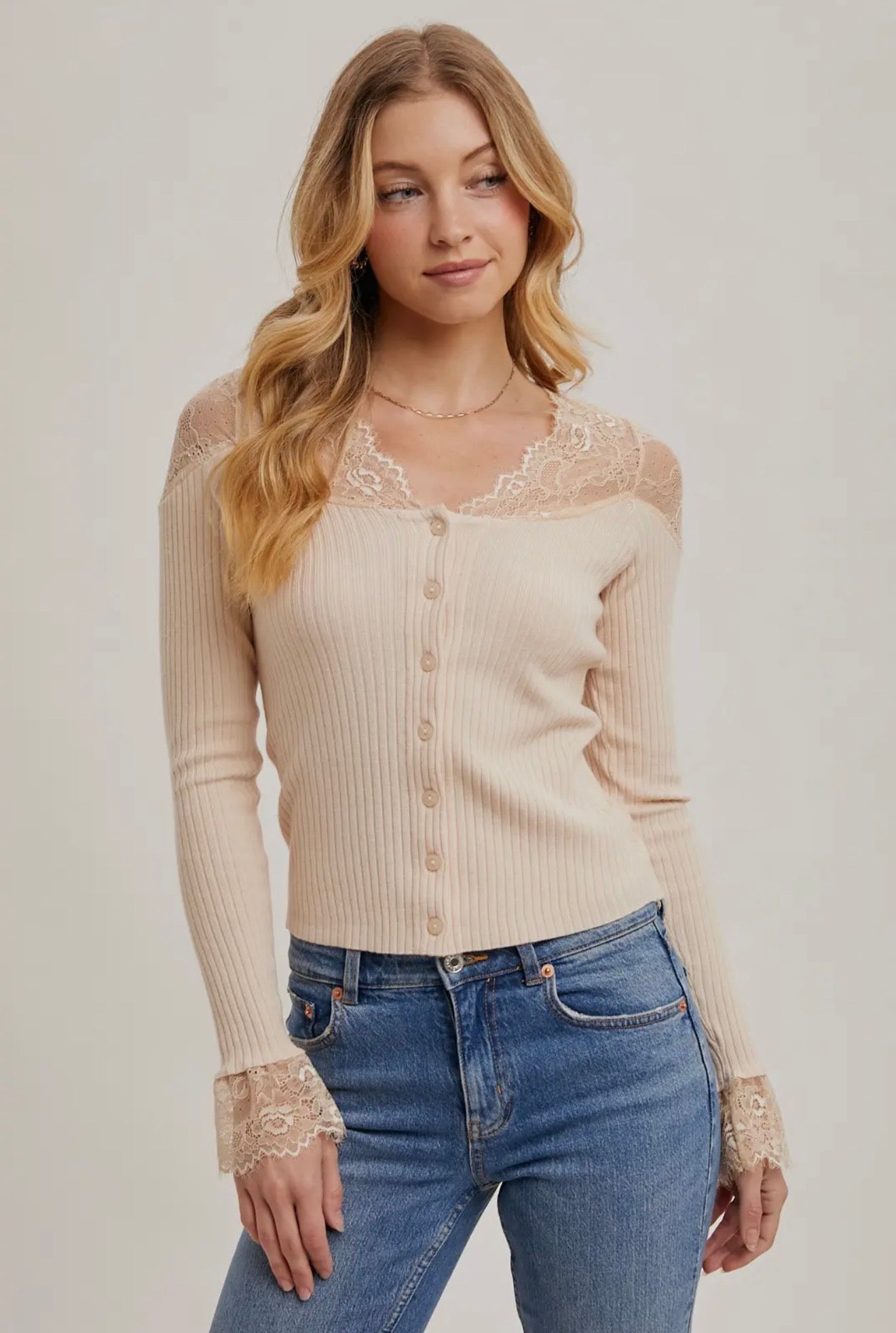 Lace Trimmed Button Down Top