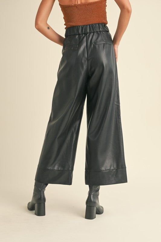 Faux Leather Wide Straight Leg Pants