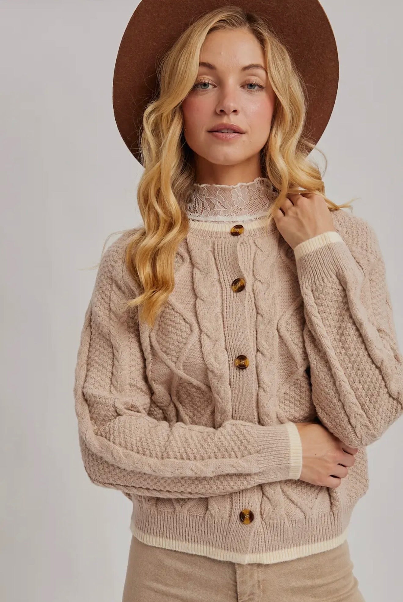 Button Down Cable Knit Sweater Cardigan