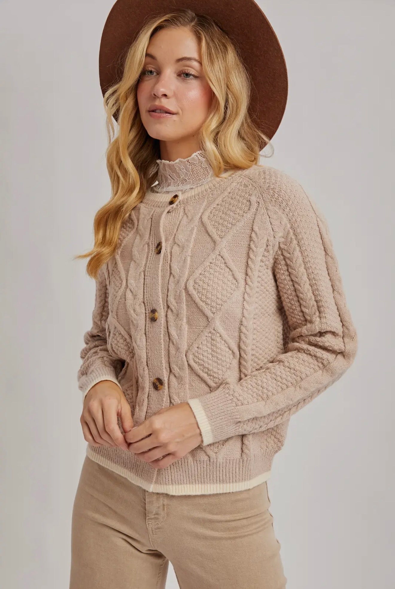 Button Down Cable Knit Sweater Cardigan