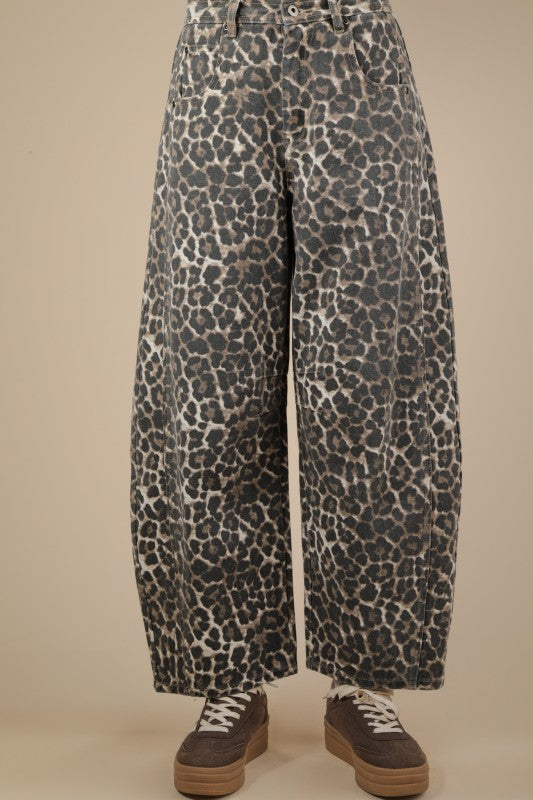 Leopard Printed Barrel Pants