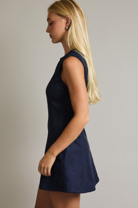 Sleeveless Navy Suede Dress