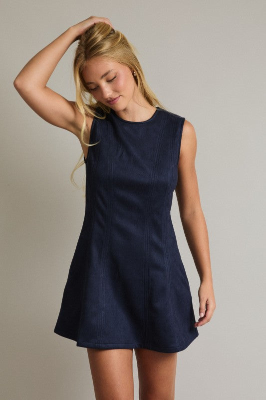 Sleeveless Navy Suede Dress
