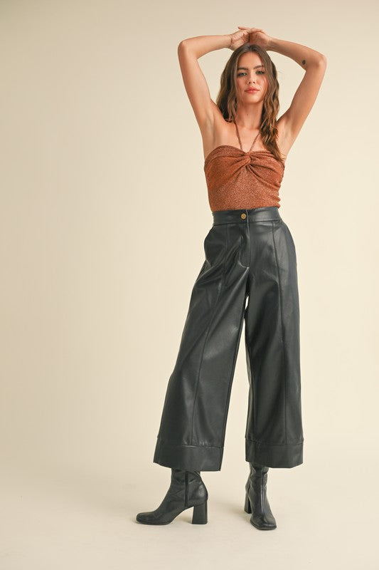 Faux Leather Wide Straight Leg Pants