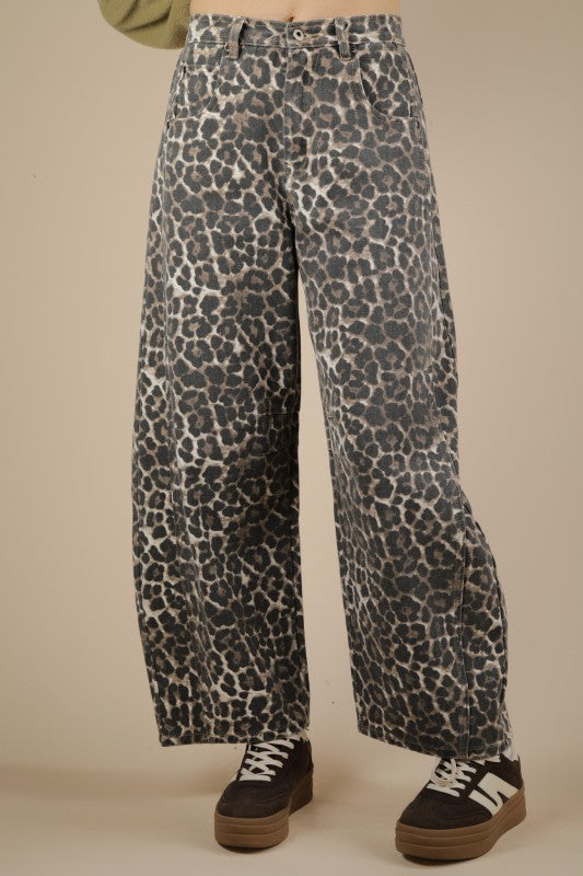Leopard Printed Barrel Pants