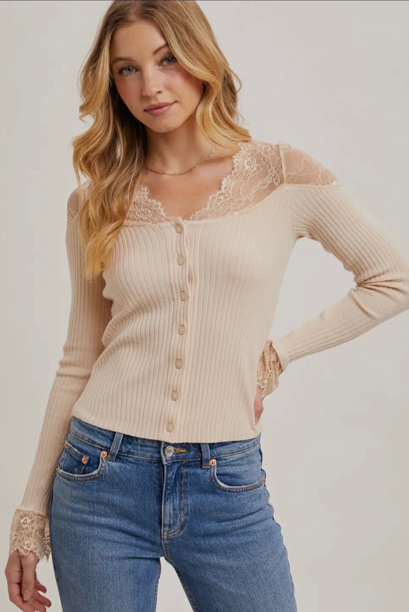 Lace Trimmed Button Down Top