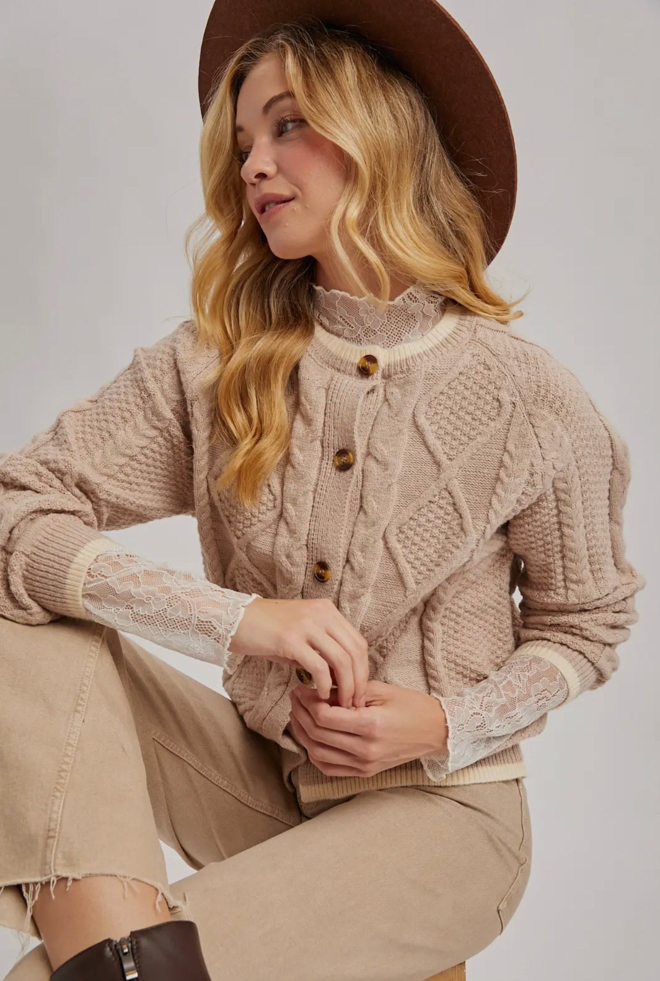 Button Down Cable Knit Sweater Cardigan