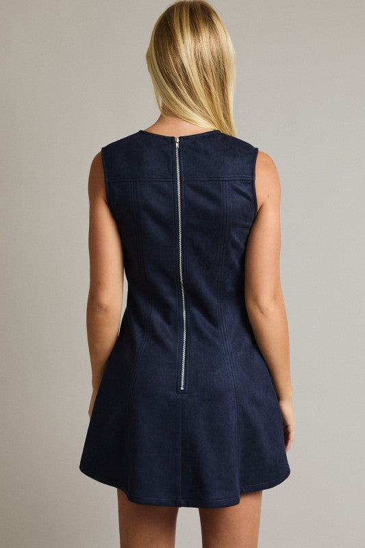 Sleeveless Navy Suede Dress