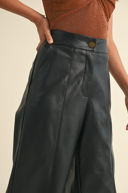 Faux Leather Wide Straight Leg Pants