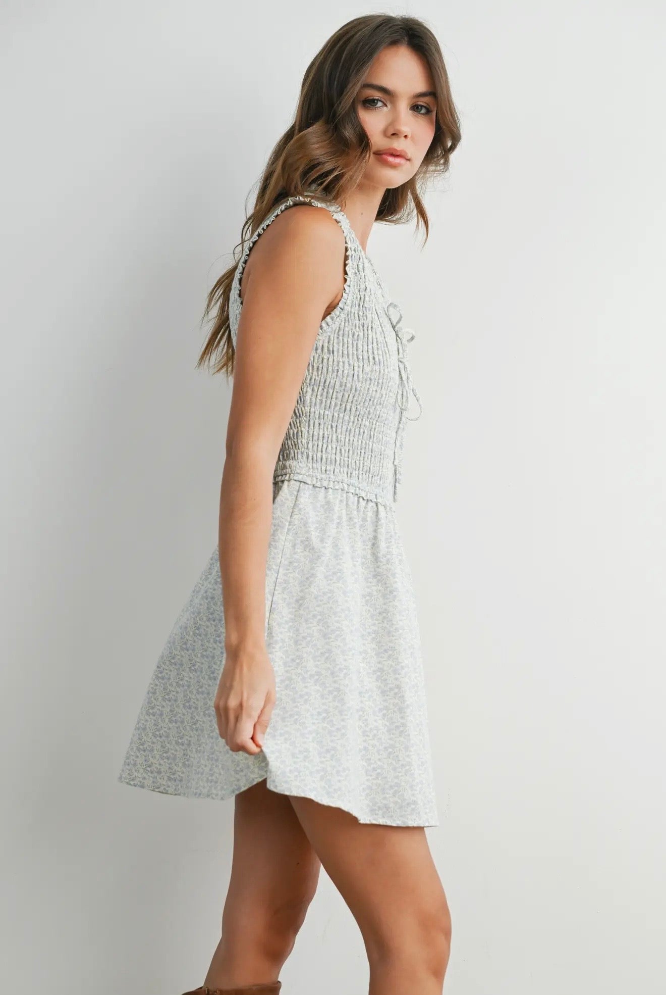 Ditsy Shirred Milkmaid Dress