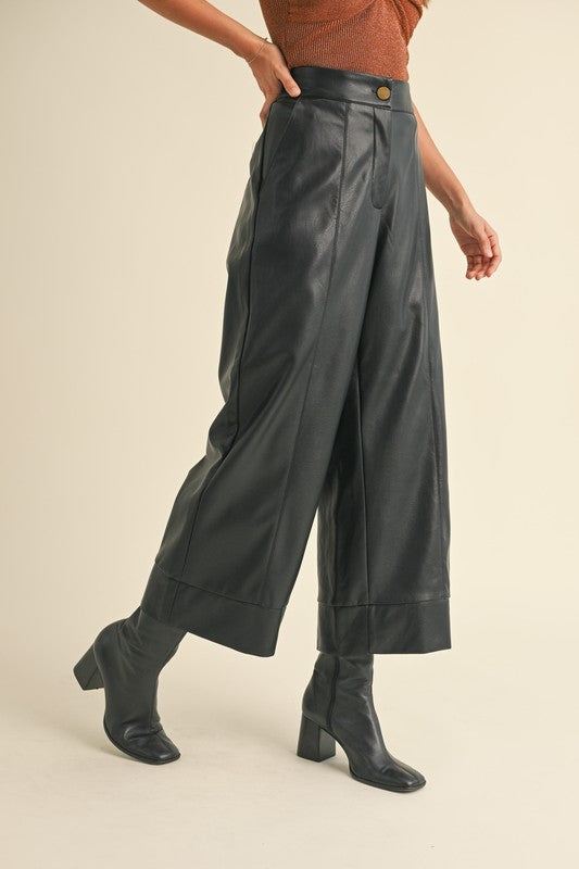 Faux Leather Wide Straight Leg Pants
